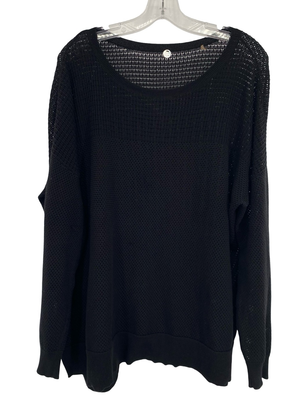 Margaret O'leary Open Stitch Loose Knit Pullover Cotton Black Oversized Large